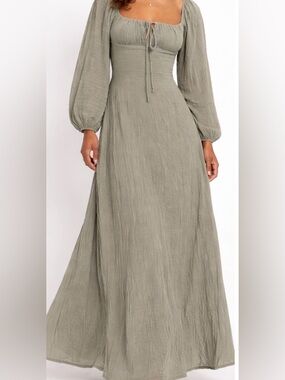 Olive Green Long Sleeve Maxi Dress - Women